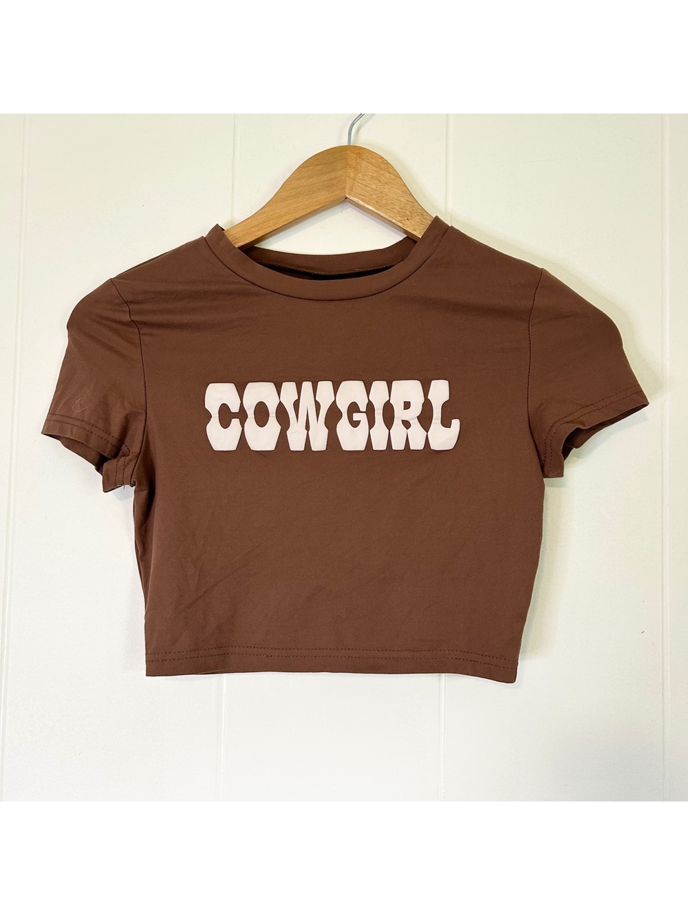 Cowgirl Brown Wild West Short Sleeve Crop Top Women's Small